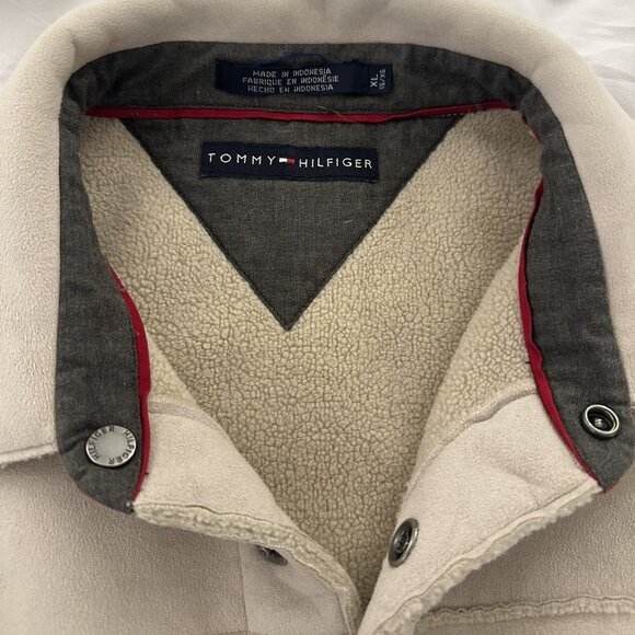 Tommy Hilfiger XL Men’s Eggshell Faux Suede Sherpa Shirt Jacket - Picture 3 of 6